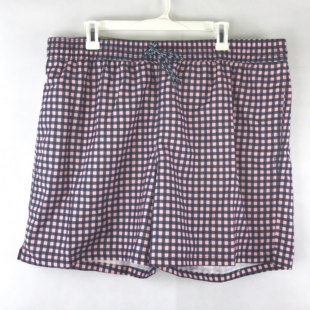 NWT Good Fellow & Co. Men’s Size XL Gingham Mesh Swim Shorts Trunks Gray Pink